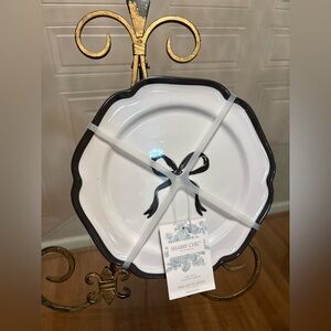 Shabby Chic Black & White Coquette Ribbon Bows 8.5" Salad Plates (SET OF 4) NEW